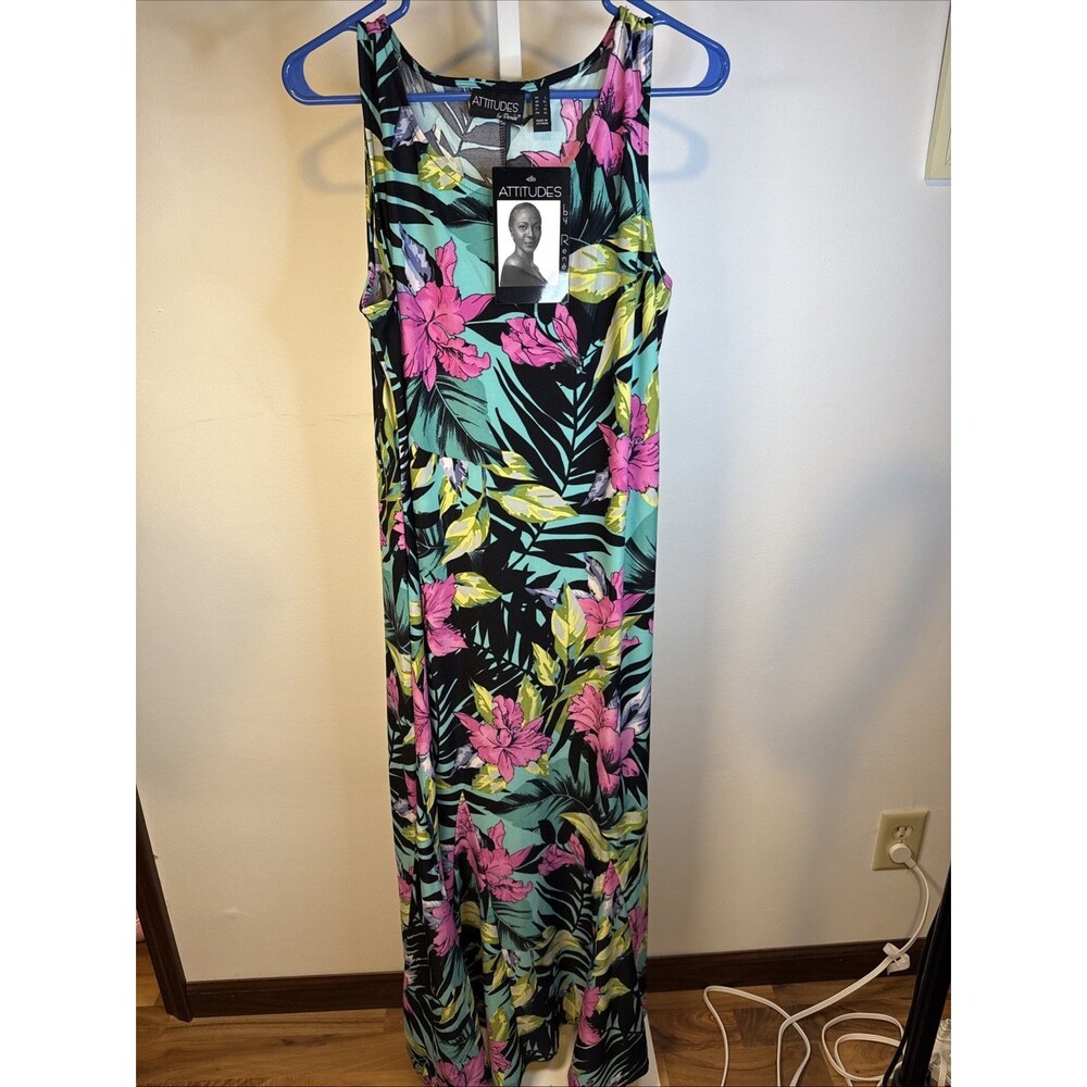 NEW Attitudes by Renee Floral Maxi dress, Sz L Stretch Tropical Beach Vacation